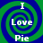 Four identical spiral patterns with green and blue concentric circles, each containing white text reading "I Love Pie" arranged vertically.