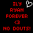 Red pixelated text on black background with white heart symbol above 'RYAN' and '<3' below 'FOREVER', all in uppercase.