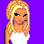 Pixel art contact sheet showing three animated frames of a character and text on purple background with pink neon-style lettering.