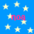 Blue background with scattered white stars and pink text reading 'noo' in multiple locations.