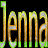 Animated contact sheet showing two frames of a pixelated text-based icon with the name "Jenna" in stylized lettering, featuring yellow-orange gradient letters with green accents on black background.
