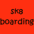 Four-quadrant with red, blue, black, and gray backgrounds displaying text fragments 'skb', 'boarding', 'LiFe', and two green horizontal lines
