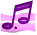 Two purple musical eighth notes on pink rectangular backgrounds with gray borders, side-by-side in a static image.
