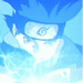Blue-haired anime character with headband displaying a spiral symbol, shown in six of an animation cycle