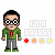 Pixel art character in green jacket, red tie, gray pants; text "I'M A BADASS" changes color across frames with star ratings below.
