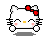 Pixelated white cat with red bow, yellow nose, pink cheeks, and black whiskers in multiple poses against gray background.
