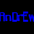 Blue pixelated text spelling 'AnDreE' on a black background with visible digital artifacts.