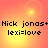 Pixelated text 'Nick jonas+lexi=love' on a gradient background with lens flare effects, displayed in four identical quadrants.