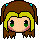 Pixelated character with brown hair and green eyes displays multiple facial expressions including open-eyed, squinting, and closed-eye states.