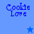 Pixelated blue text "Cookie Love" with a star symbol on a blue background, displayed in a with two distinct star states
