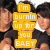 A static image shows a group of people in dark clothing with white collars, overlaid by yellow text blocks reading "I'm burnin up for you BABY".