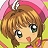 Pixelated anime-style character with brown hair, pink headband, and green eyes, set against pink and green background.