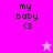 Pixelated text 'my baby <3' on pink backgrounds with a star icon changing color between frames.
