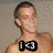 A shirtless man with short brown hair smiles left, overlaid text 'I<3' on chest; another version shows him in a cap making a peace sign with hand near head.