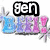 Pixelated text icons with stylized names and decorative elements in blue, purple, and pink hues on white backgrounds.