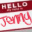 Animated contact sheet showing two frames of a buddy icon with red text "HELLO" and cursive name "Jenny" on white background, displaying subtle color variation between frames.