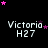 Pixelated text 'Victoria H27' repeated across a black background with pink and purple star animations.