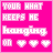 A 5x5 contact sheet of animated frames showing a pixelated text-based icon with pink background and white text that reads "YOUR WHAT KEEPS ME HANGING ON" accompanied by three heart symbols, displaying subtle animation changes across sampled frames.