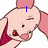 Pixelated cartoon character with pink ears and red top, winking with mouth open, displaying text above head in blue letters.