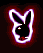Animated Playboy Bunny icon with glowing outline transitioning from white to red against dark background.