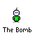 Pixel art animation of a green cylindrical character with white face and red cross, showing sequential explosion states from intact to disintegrated.