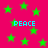 A static image with a bright pink background filled with green stars and four instances of the word PEACE in cyan pixelated text.