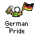 Pixel art buddy icon featuring a stick figure holding beer and German flag with text promoting 'badassbuddy.com' in contact sheet format.