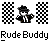 Static pixel art icon with a central character flanked by checkered panels and 'Rude Buddy' text below on gray background.