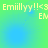 Pixelated yellow text 'Emiillyy!!<3' and 'EN' on a green-to-blue gradient background with faint circular patterns.
