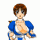 A 3x3 contact sheet of pixel art frames showing a female character in blue and white attire with varying poses and chest exposure across eight sampled animation frames.