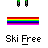 A 3x3 grid of animated ski-themed buddy icons featuring a cartoon skier character with rainbow striped background, each frame showing different poses and partial views of the character.
