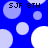 Blue background with scattered light purple and white circles; four instances of 'SJF 8TH' text in black pixelated font.