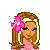 Pixel art contact sheet showing a pink-themed doll character with multiple frames including head, body, and accessories.