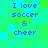Pixelated text on a green and cyan background with blue text reading "I love soccer & cheer" in four identical sections