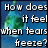 six identical showing a blue background with green and white text reading 'How does it feel when tears freeze?' over a blurred circular shape