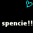 A black background features a cyan pixelated heart symbol above repeated white text reading "spencie!! spencie!!" in a blocky font.