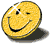 Three yellow circular icons with black smiley faces on gray background, each showing different eye expressions and slight shadow variations.