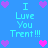 Blue background with repeated cyan text "I Luv You Trent!!!" and pink/purple pixel hearts arranged in a pattern