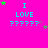 Bright pink background with cyan text "I LOVE ?????" and scattered green/purple stars in a of four