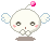 Pixel art contact sheet of four animated frames showing a white skull character with wings, pink cheeks, and a floating pink gem above its head against a gray background.