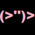 Pixelated pink and brown text on black background forms a stylized emoticon with parentheses, arrows, and quotation marks.
