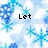 Pixelated blue and white snowflake pattern with black text reading Let It Snow! scattered across the image.