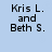 Light blue background with black pixelated text reading 'Kris L. and Beth S. are the coolest freaking friends ever' in four lines.