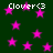 Dark green background with scattered pink stars and repeated white text 'Clover<3' in pixelated font.