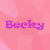 Pixelated pink background with purple text reading 'Becky' in a stylized font.