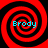 Four identical red and black spiral patterns arranged in a , each containing the cyan text 'Brody' at center