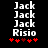 Pixelated text 'Jack' repeated three times above 'Risio', with red asterisks below, showing animation change in one asterisk's color.