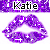 Animated purple lips with white sparkles and plus signs, displaying subtle motion changes across frames while the name 'Katie' appears above in pixelated text.