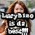 A pixelated image of a person with long brown hair wearing a light-colored top, overlaid with bold black text blocks reading "LucyB120 is da best!!!".