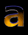 A vertical sequence of three identical stylized lowercase 'a' characters with orange-yellow gradient fill and blue outline on black background.